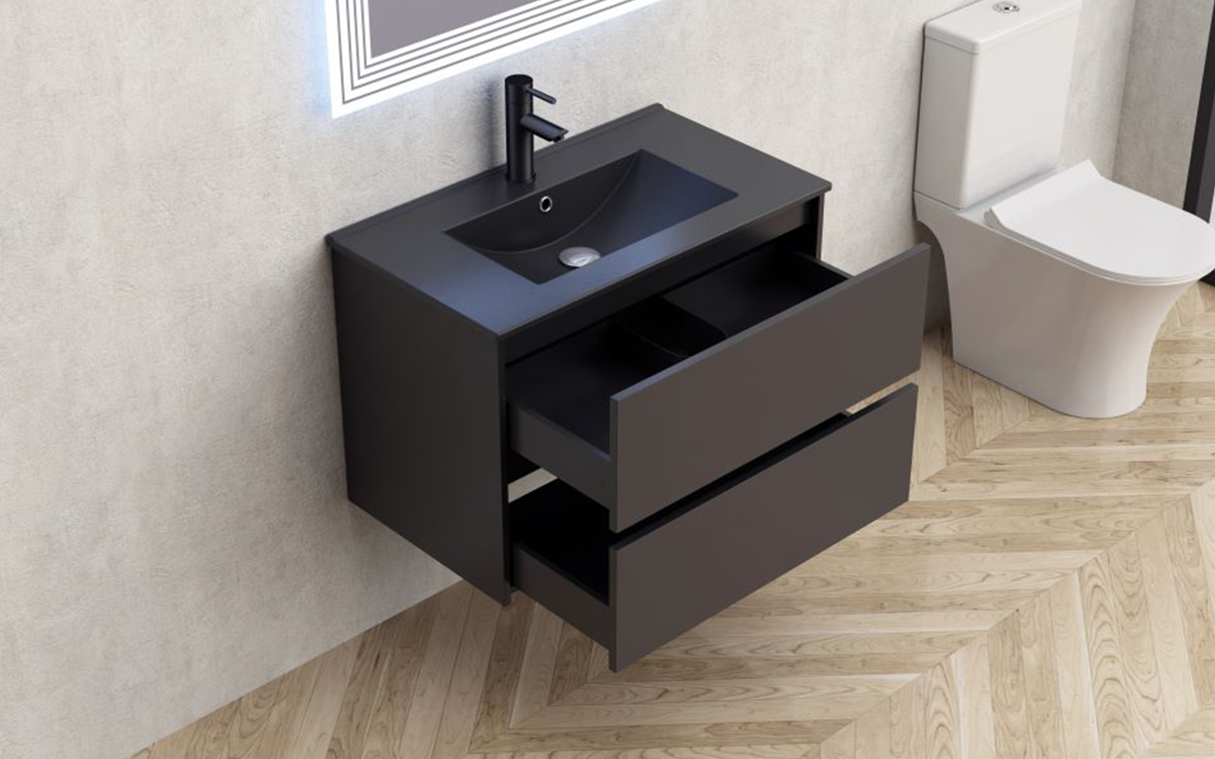 PVC bathroom cabinet with sink ICP7955MB Blake, black matt  3